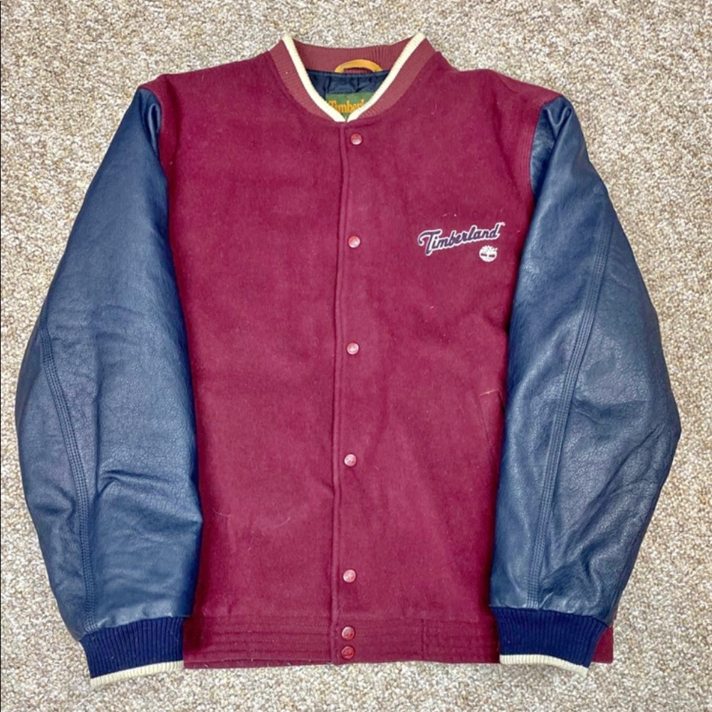 vintage size large timberland varsity jacket leather